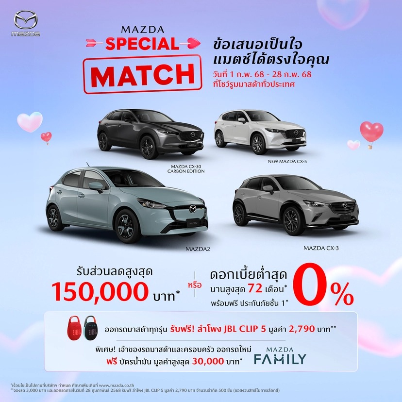 โปรโมชั่น MAZDA SPECIAL MATCH ก.พ. 68