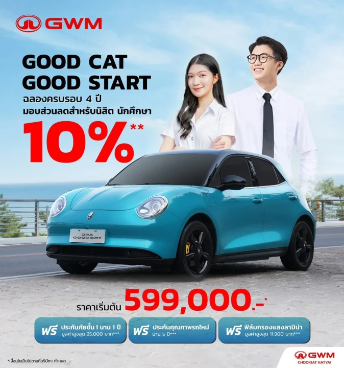 GWM ORA Good Cat ขอต้อนรับน้อง ๆ นิสิต นักศึกษา ด้วยส่วนลดพิเศษทันที 10%*
