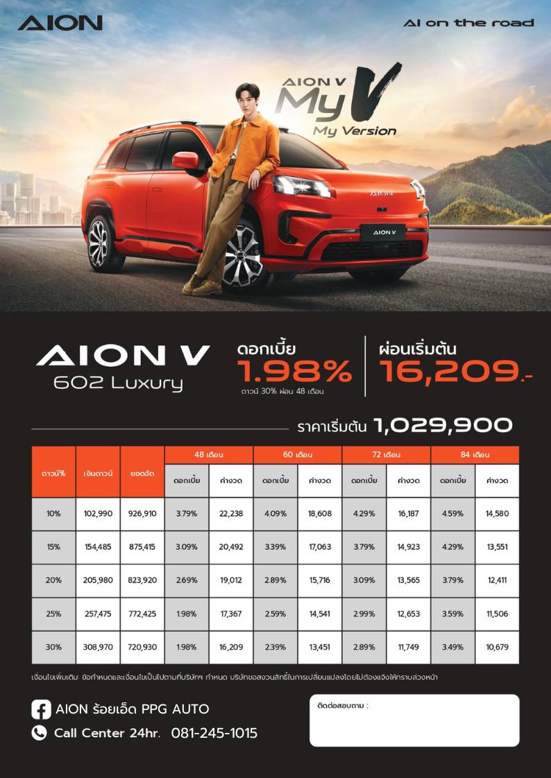 AION V 602 Luxury — SUV พลังไฟฟ้า ดีไซน์ล้ำ พร้อมข้อเสนอสุดพิเศษ